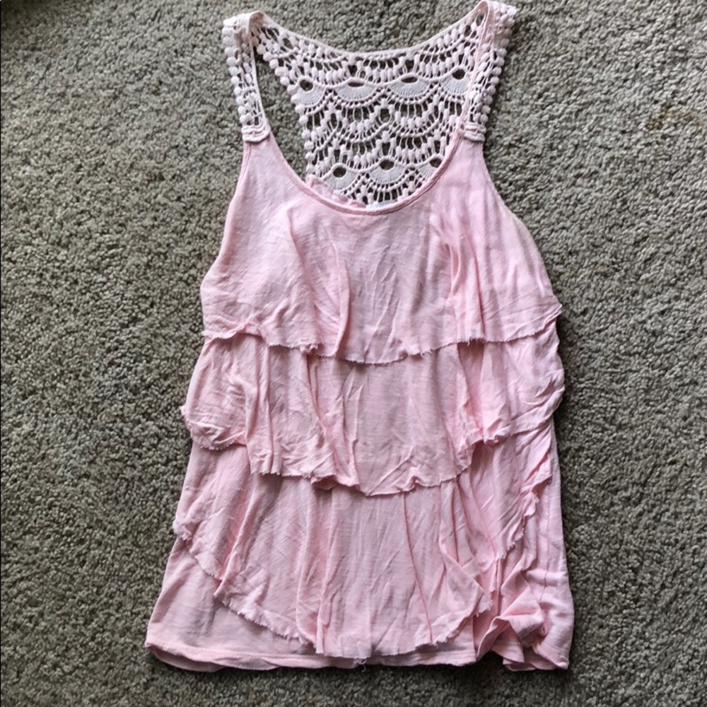 Layered tank top with lace back